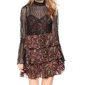 BCBG - Elegant Black and Multicolor Lace Dress